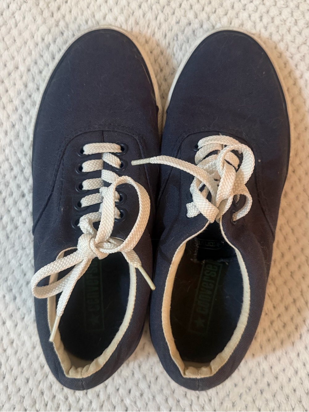 Converse Navy Blue Canvas Lace-Up Sneakers with White Laces